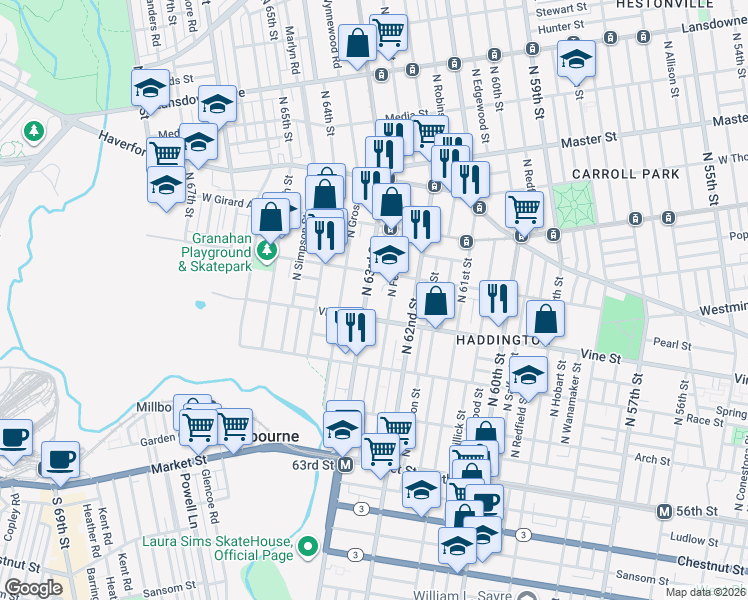 map of restaurants, bars, coffee shops, grocery stores, and more near in Philadelphia