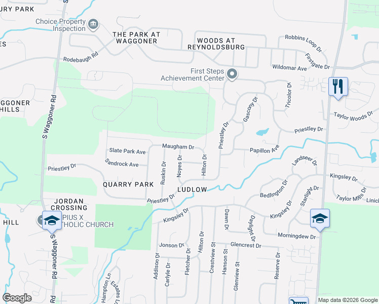map of restaurants, bars, coffee shops, grocery stores, and more near 8174 Shaw Drive in Reynoldsburg