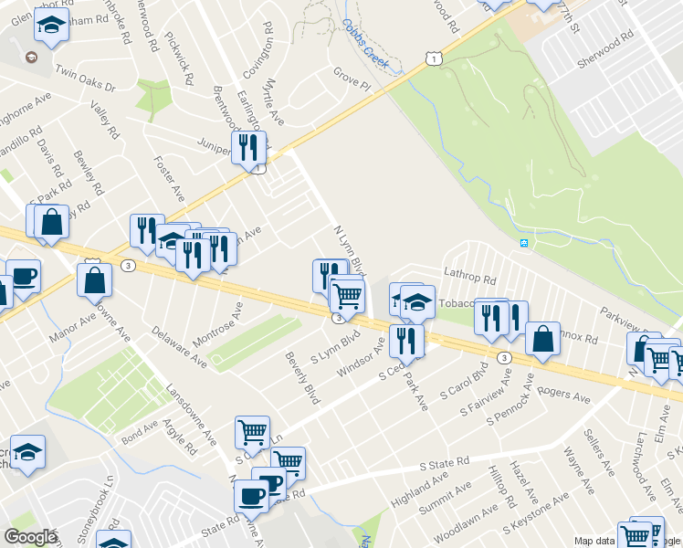 map of restaurants, bars, coffee shops, grocery stores, and more near 41 Cloverdale Avenue in Upper Darby