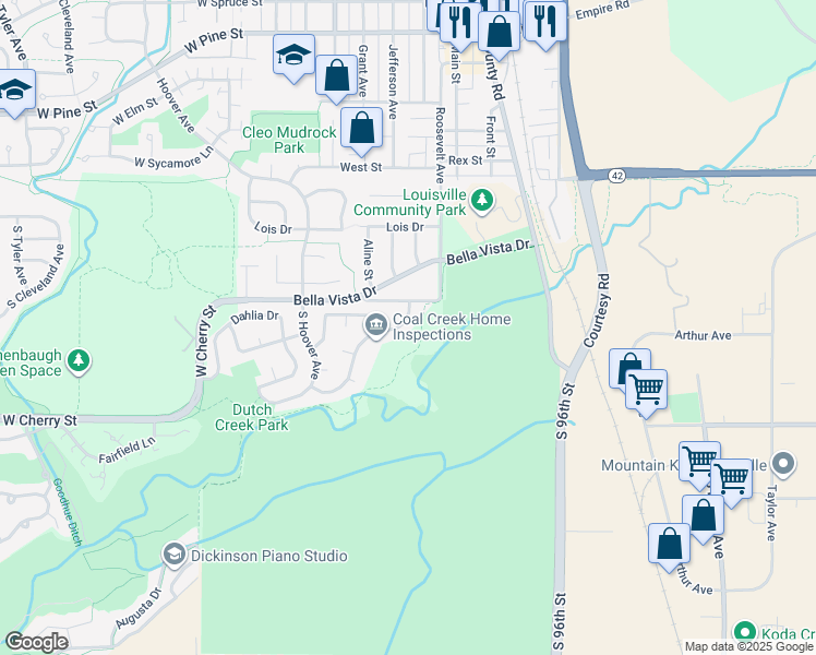 map of restaurants, bars, coffee shops, grocery stores, and more near 220 South Jefferson Avenue in Louisville