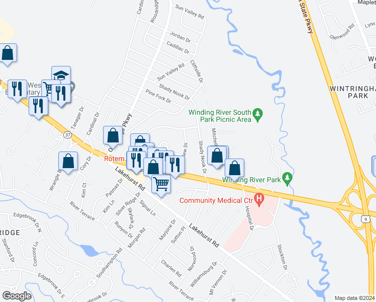 map of restaurants, bars, coffee shops, grocery stores, and more near 11 Pineview Drive in Toms River
