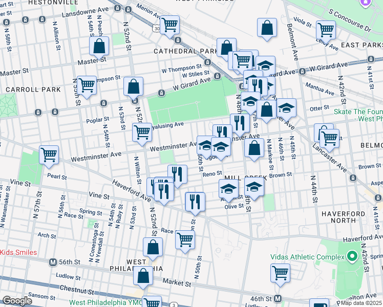 map of restaurants, bars, coffee shops, grocery stores, and more near 881 North Farson Street in Philadelphia