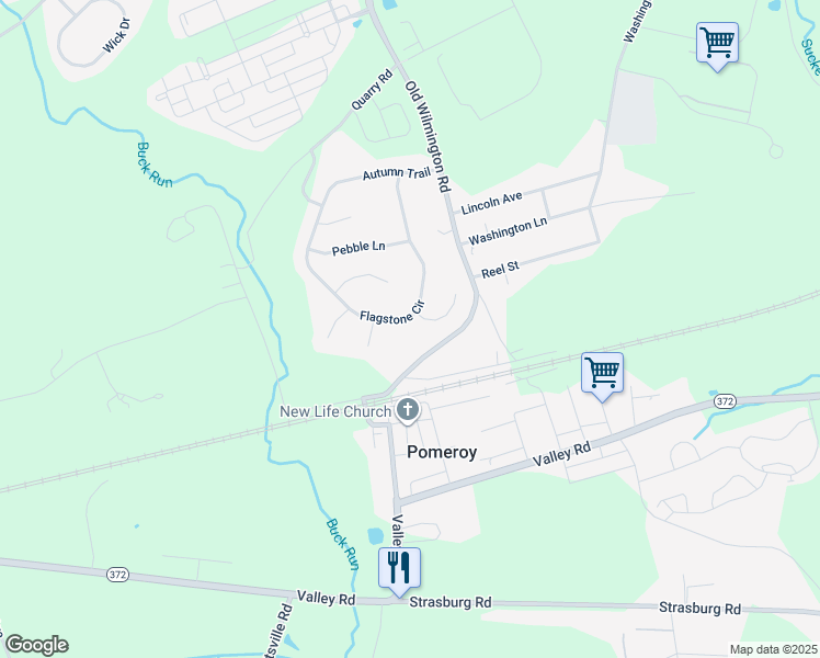 map of restaurants, bars, coffee shops, grocery stores, and more near 232 Flagstone Circle in Coatesville