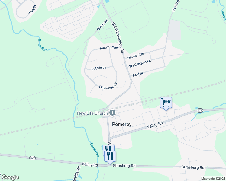 map of restaurants, bars, coffee shops, grocery stores, and more near 232 Flagstone Circle in Coatesville