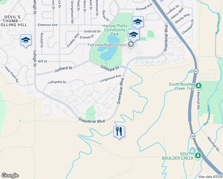 map of restaurants, bars, coffee shops, grocery stores, and more near 3815 Telluride Place in Boulder