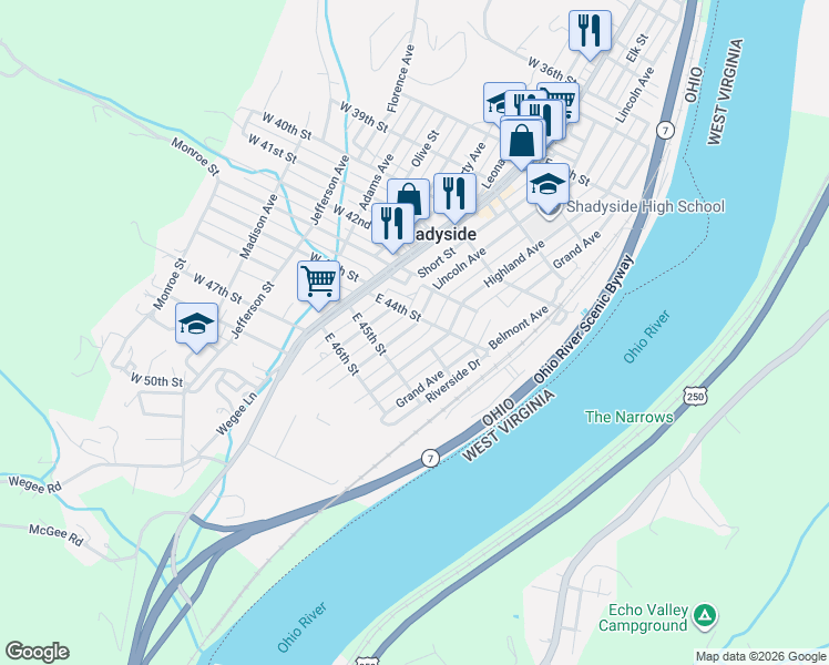 map of restaurants, bars, coffee shops, grocery stores, and more near 4422 Lincoln Avenue in Shadyside