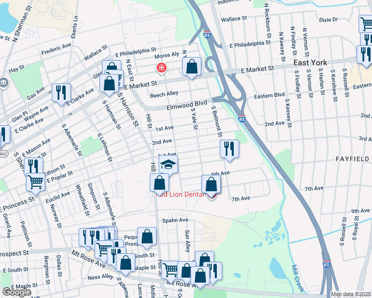 map of restaurants, bars, coffee shops, grocery stores, and more near 1515 3rd Avenue in York