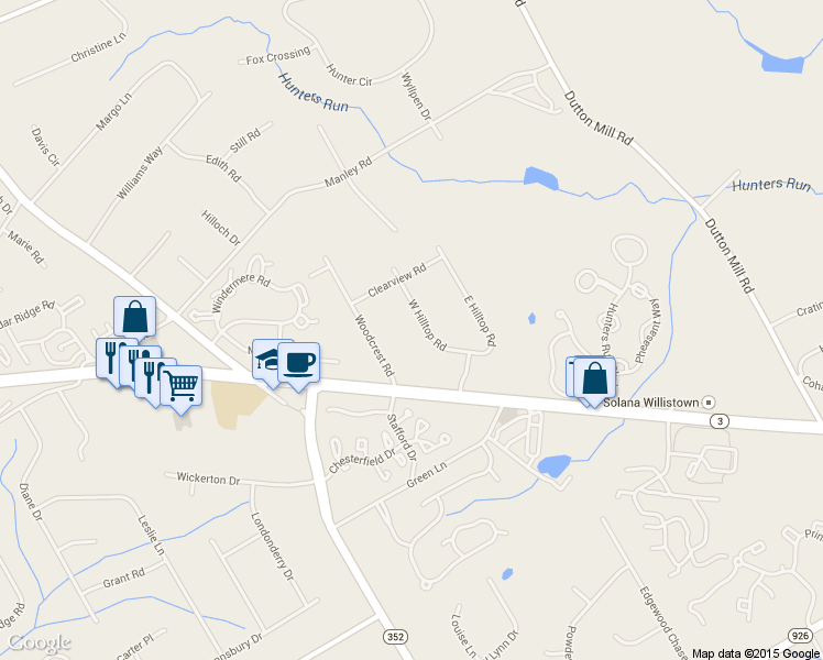map of restaurants, bars, coffee shops, grocery stores, and more near 116 W Hilltop Rd in West Chester