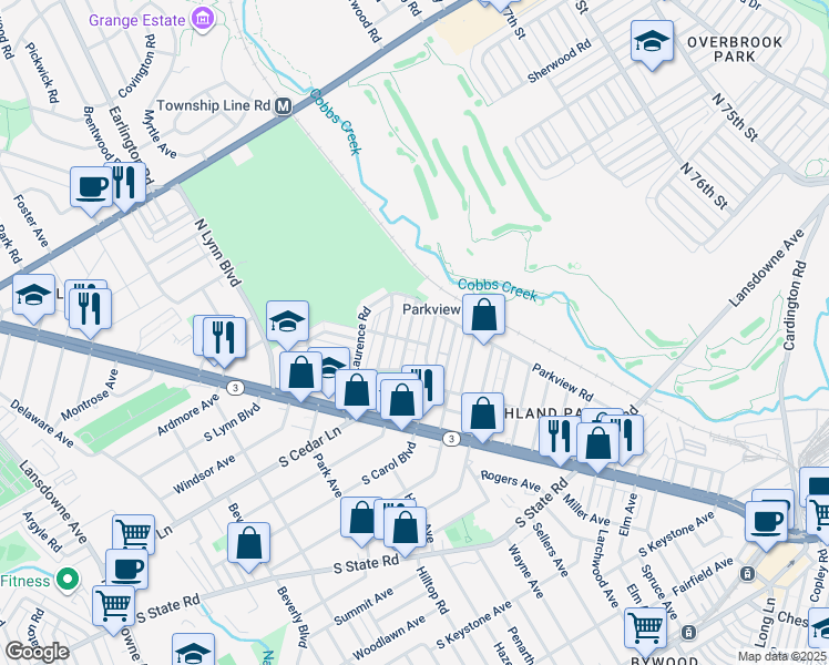 map of restaurants, bars, coffee shops, grocery stores, and more near 151 North Madison Avenue in Delaware County