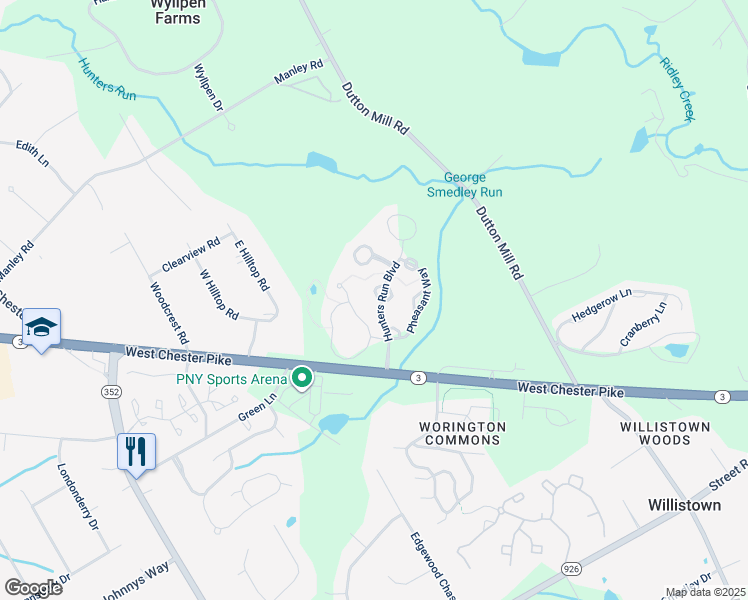 map of restaurants, bars, coffee shops, grocery stores, and more near 3 Redtail Court in West Chester