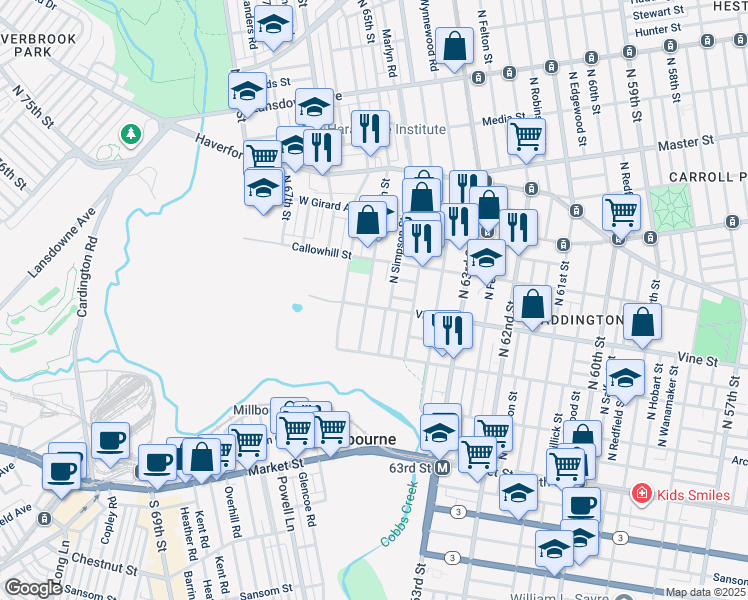 map of restaurants, bars, coffee shops, grocery stores, and more near 259 North Simpson Street in Philadelphia