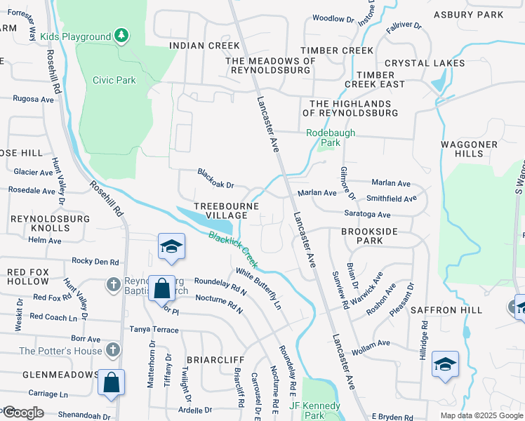 map of restaurants, bars, coffee shops, grocery stores, and more near 819 Whistlewood Drive in Reynoldsburg