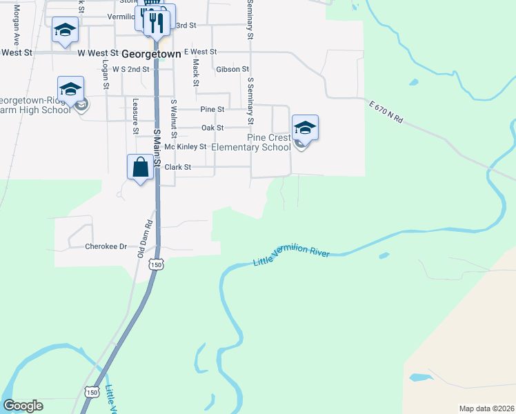 map of restaurants, bars, coffee shops, grocery stores, and more near 609 Mitchell Drive in Georgetown