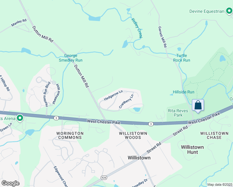 map of restaurants, bars, coffee shops, grocery stores, and more near 109 Hedgerow Ln in West Chester