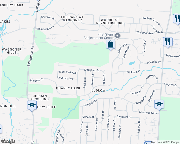map of restaurants, bars, coffee shops, grocery stores, and more near 917 Noyes Drive in Reynoldsburg