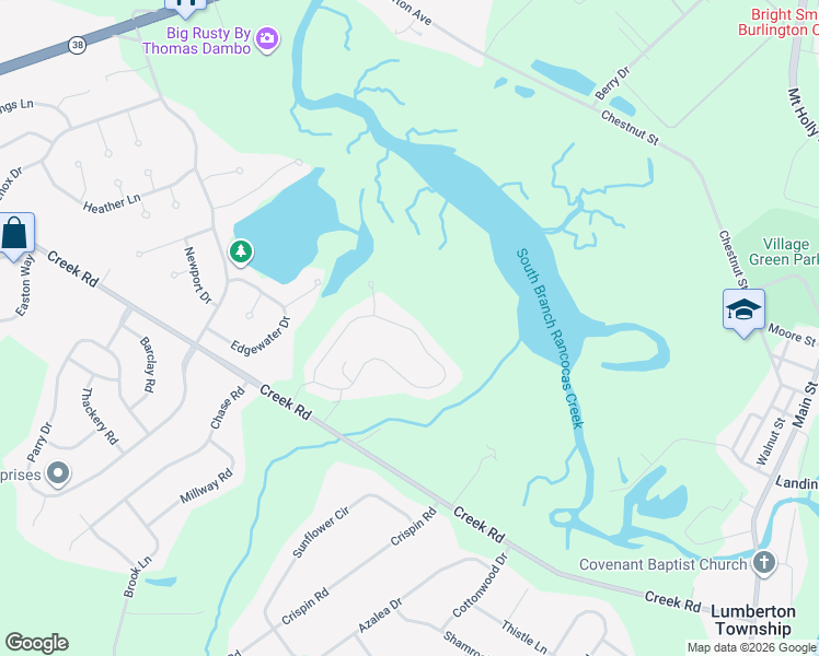 map of restaurants, bars, coffee shops, grocery stores, and more near 106 Creek Road in Lumberton