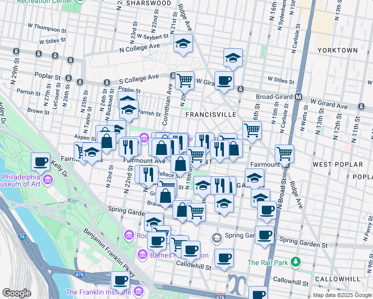 map of restaurants, bars, coffee shops, grocery stores, and more near 731 North Uber Street in Philadelphia