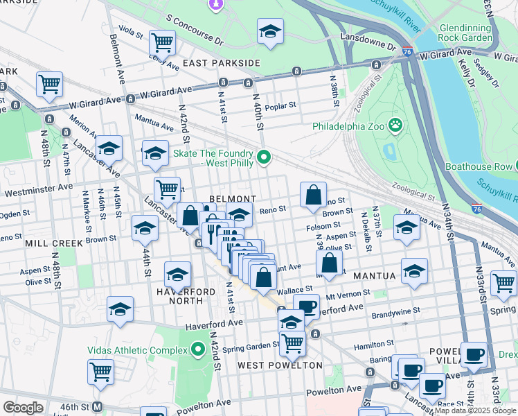 map of restaurants, bars, coffee shops, grocery stores, and more near 819 North Preston Street in Philadelphia