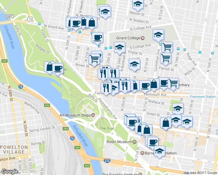 map of restaurants, bars, coffee shops, grocery stores, and more near 2428 Perot Street in Philadelphia