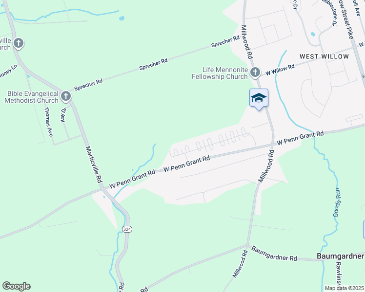 map of restaurants, bars, coffee shops, grocery stores, and more near 619 Cromwell Circle in Willow Street