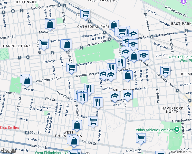 map of restaurants, bars, coffee shops, grocery stores, and more near 887 Farson Street in Philadelphia