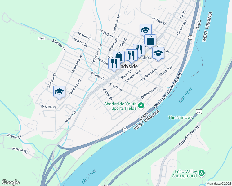 map of restaurants, bars, coffee shops, grocery stores, and more near 4439 Lincoln Avenue in Shadyside