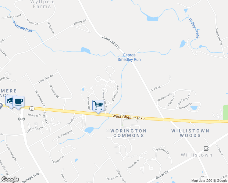 map of restaurants, bars, coffee shops, grocery stores, and more near 13 Hideout Court in West Chester