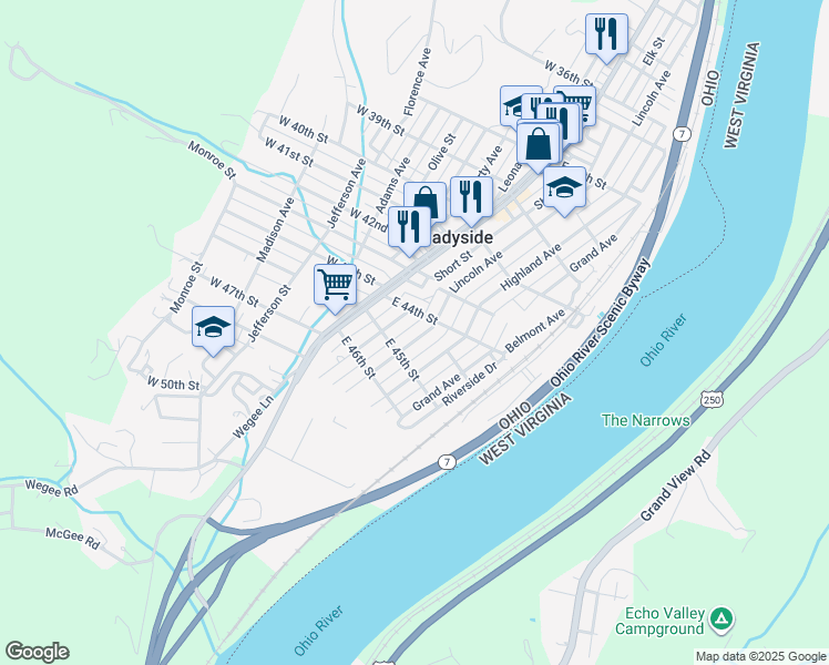 map of restaurants, bars, coffee shops, grocery stores, and more near 4439 Lincoln Avenue in Shadyside