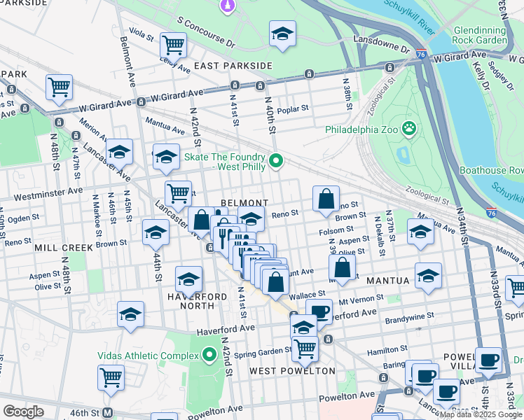 map of restaurants, bars, coffee shops, grocery stores, and more near 830 North Preston Street in Philadelphia