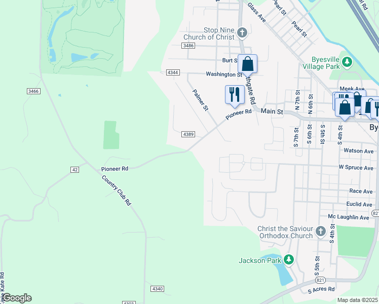map of restaurants, bars, coffee shops, grocery stores, and more near 9763-10277 County Highway 42 in Byesville