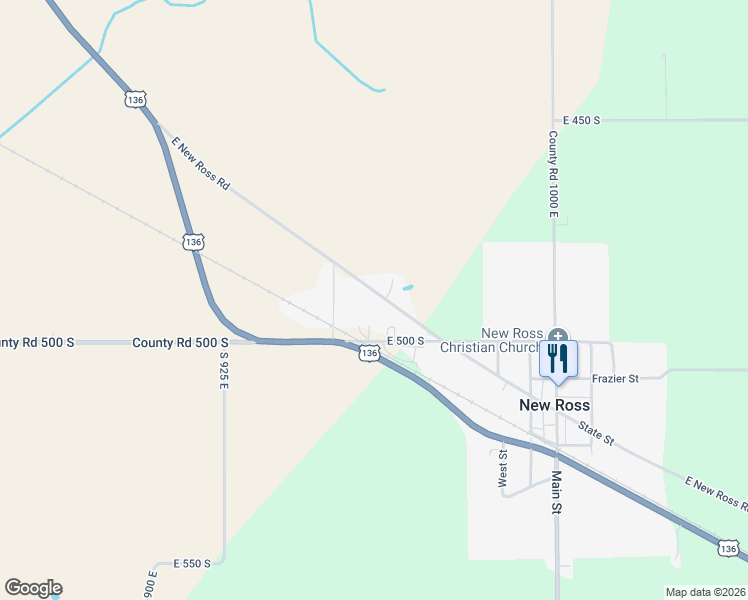 map of restaurants, bars, coffee shops, grocery stores, and more near 9582 East 500 South in New Ross