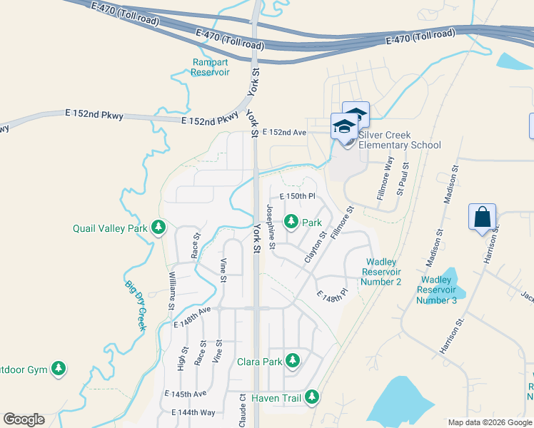 map of restaurants, bars, coffee shops, grocery stores, and more near 14991 Josephine Street in Thornton