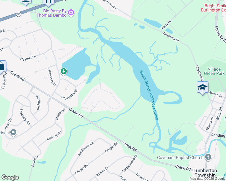 map of restaurants, bars, coffee shops, grocery stores, and more near 106 Creek Road in Lumberton