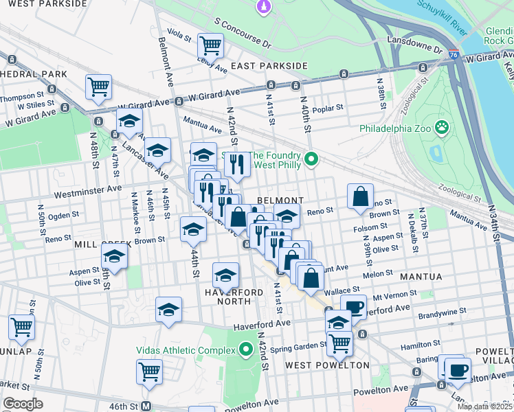 map of restaurants, bars, coffee shops, grocery stores, and more near 814 North Holly Street in Philadelphia