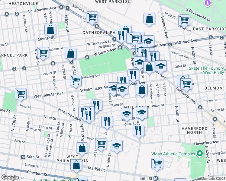 map of restaurants, bars, coffee shops, grocery stores, and more near in Philadelphia