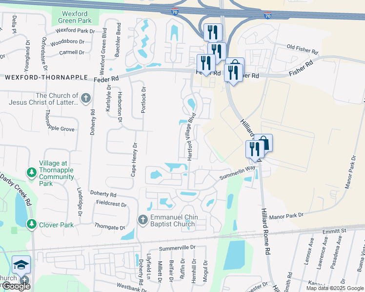 map of restaurants, bars, coffee shops, grocery stores, and more near 5547 Valley Ridge in Columbus