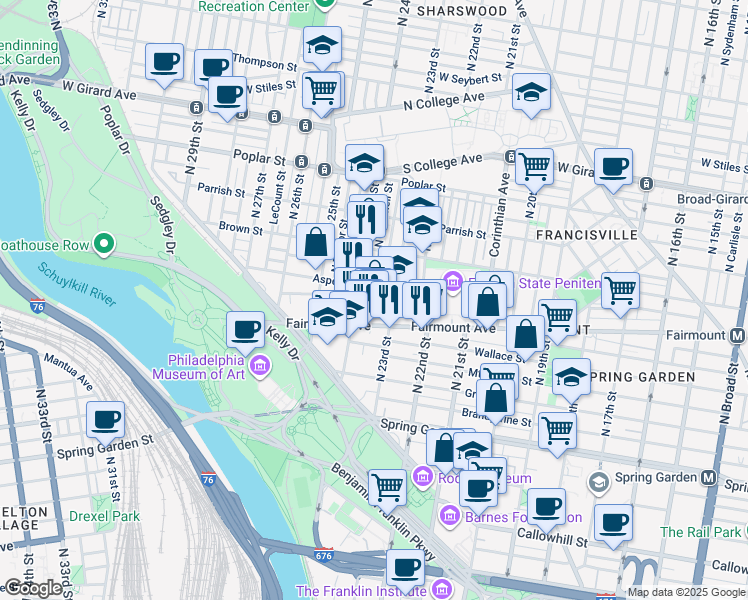 map of restaurants, bars, coffee shops, grocery stores, and more near 2327 Perot Street in Philadelphia