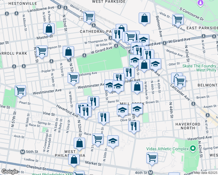 map of restaurants, bars, coffee shops, grocery stores, and more near in Philadelphia