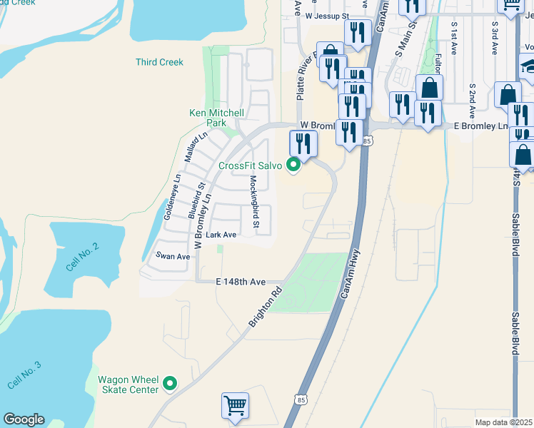 map of restaurants, bars, coffee shops, grocery stores, and more near 1127 Cardinal Circle in Brighton