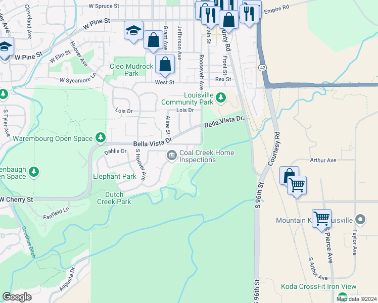 map of restaurants, bars, coffee shops, grocery stores, and more near 214 South Jefferson Avenue in Louisville