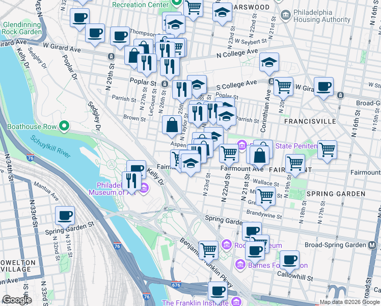 map of restaurants, bars, coffee shops, grocery stores, and more near in Philadelphia