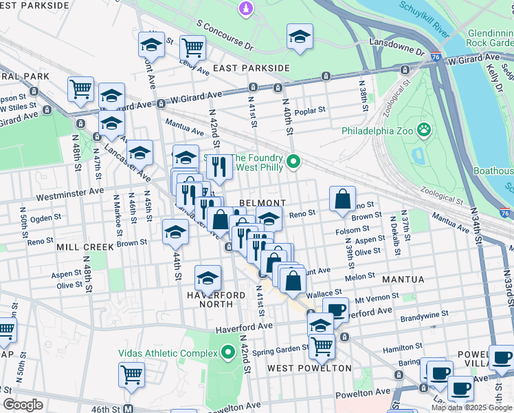 map of restaurants, bars, coffee shops, grocery stores, and more near 826 North 41st Street in Philadelphia
