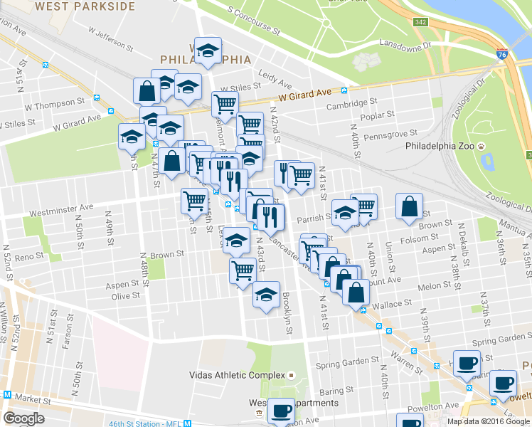 map of restaurants, bars, coffee shops, grocery stores, and more near 827 North Hutton Street in Philadelphia