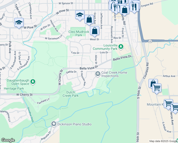 map of restaurants, bars, coffee shops, grocery stores, and more near 462 East Raintree Court in Louisville