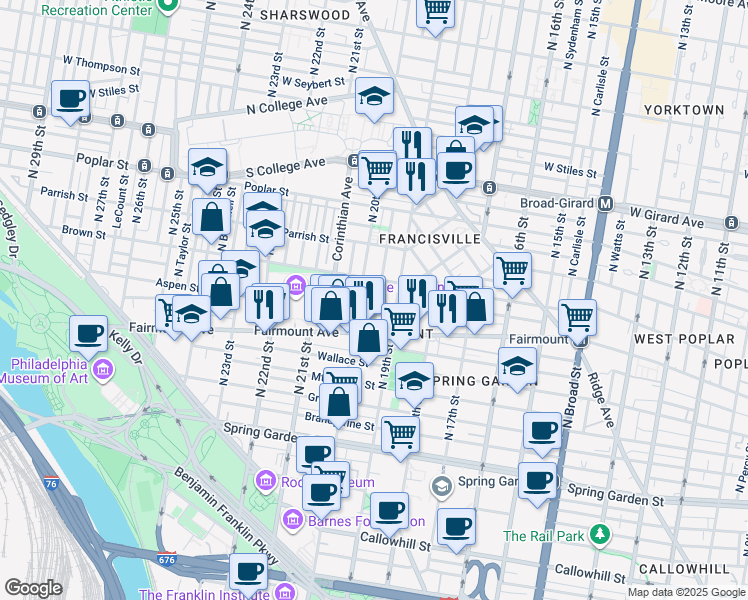 map of restaurants, bars, coffee shops, grocery stores, and more near 746 North Uber Street in Philadelphia