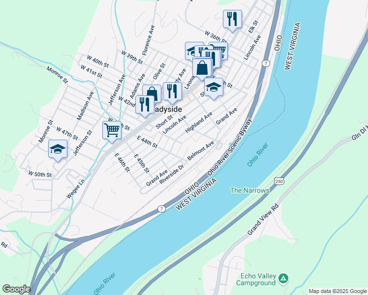 map of restaurants, bars, coffee shops, grocery stores, and more near 4085 Highland Avenue in Shadyside