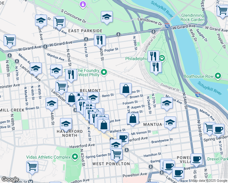 map of restaurants, bars, coffee shops, grocery stores, and more near in Philadelphia