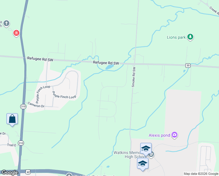 map of restaurants, bars, coffee shops, grocery stores, and more near 9570 Refugee Road Southwest in Pataskala