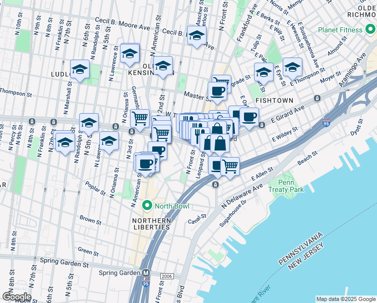map of restaurants, bars, coffee shops, grocery stores, and more near in Philadelphia