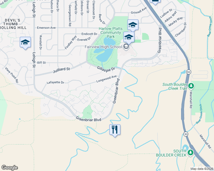 map of restaurants, bars, coffee shops, grocery stores, and more near 3765 Silver Plume Lane in Boulder